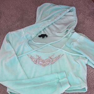 Dolls kill Blue velour cropped hoodie